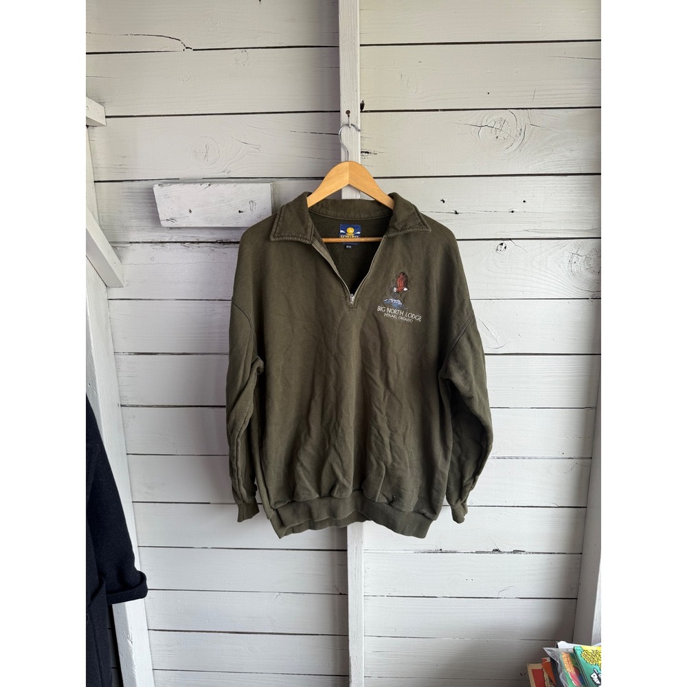 Echo Bay Mens Big North Lodge Quarter Zip Sweatshirt Olive Green Embroidered M